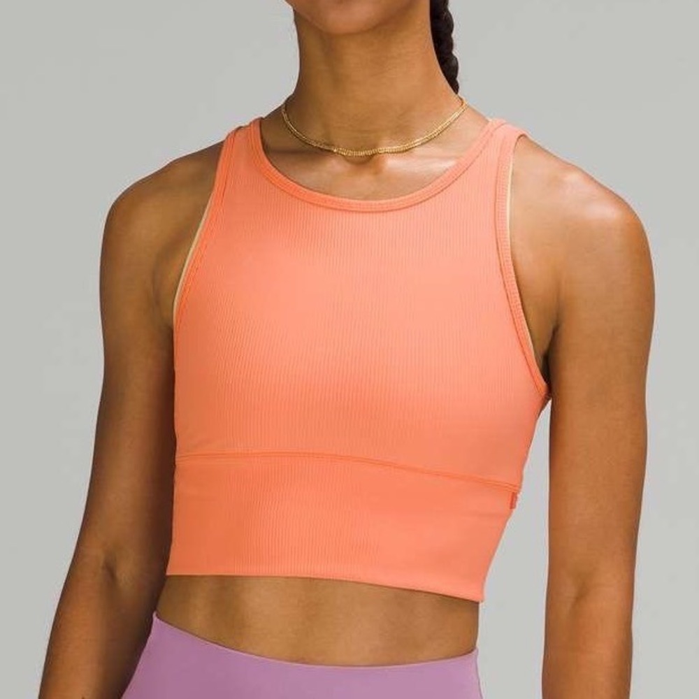 Lululemon Power Pivot Tank Ribbed Golden Apricot Reversible‎ Crop Top size 2/4